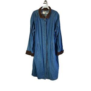 Vintage 90s Grunge Denim Jean Trench Coat Corduroy Collar Cuffs